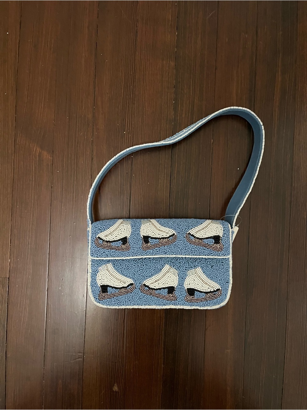 Anthropologie Light Blue Beaded Ice Skate Shoulder Bag